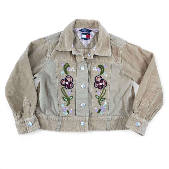 Tommy Hilfiger Y2K Kids Corduroy Jacket Embroidered Floral Western Boho 5/6 - Picture 1 of 8